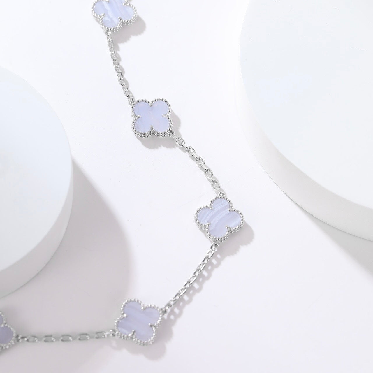 [Lucky Star]CLOVER 10 MOTIFS PURPLE CHALCEDONY NECKLACE