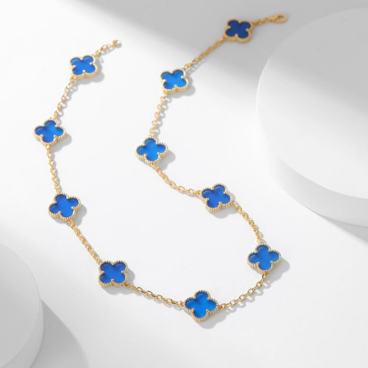 [Lucky Star]CLOVER 10 MOTIFS BLUE AGATE NECKLACE