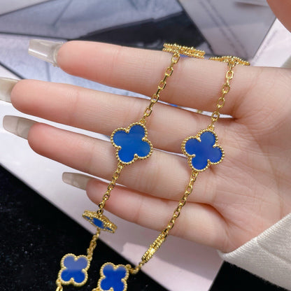 [Lucky Star]CLOVER 10 MOTIFS BLUE AGATE NECKLACE