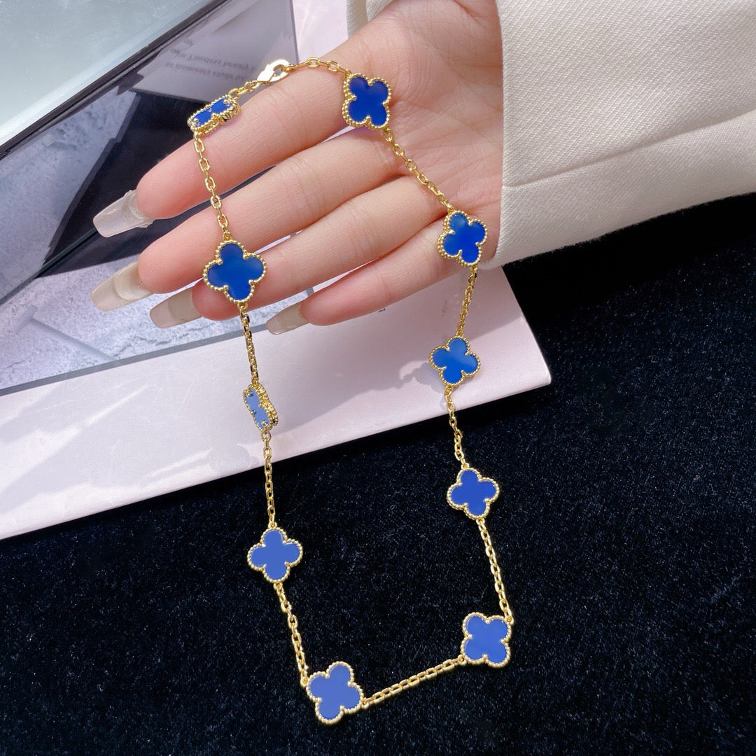 [Lucky Star]CLOVER 10 MOTIFS BLUE AGATE NECKLACE