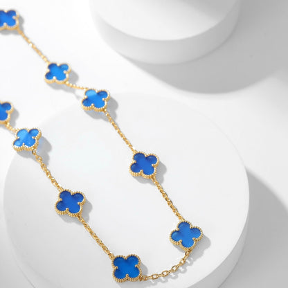 [Lucky Star]CLOVER 10 MOTIFS BLUE AGATE NECKLACE