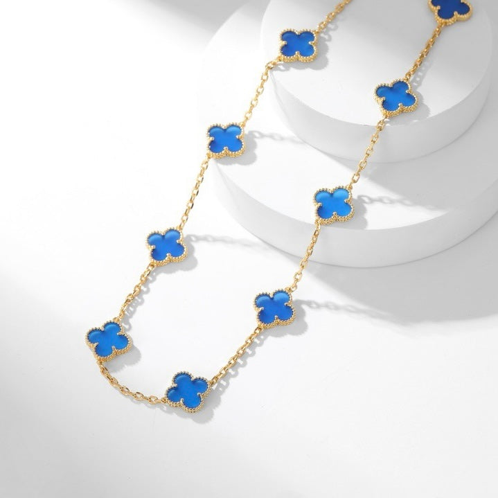 [Lucky Star]CLOVER 10 MOTIFS BLUE AGATE NECKLACE