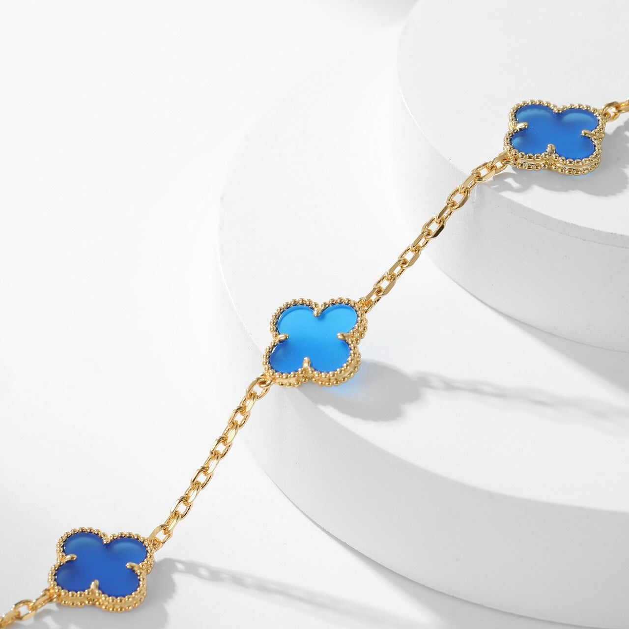 [Lucky Star]CLOVER 10 MOTIFS BLUE AGATE NECKLACE