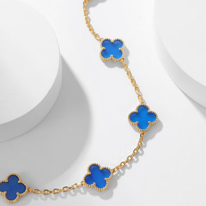 [Lucky Star]CLOVER 10 MOTIFS BLUE AGATE NECKLACE