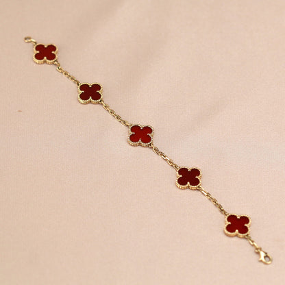 [Elitejewels]CLOVER 5 MOTIFS RED AGATE  BRACELET