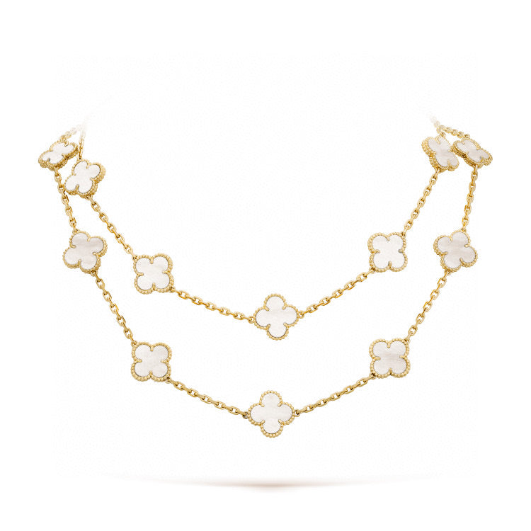 [Elitejewels]CLOVER 20 MOTIFS WHITE MOP NECKLACE