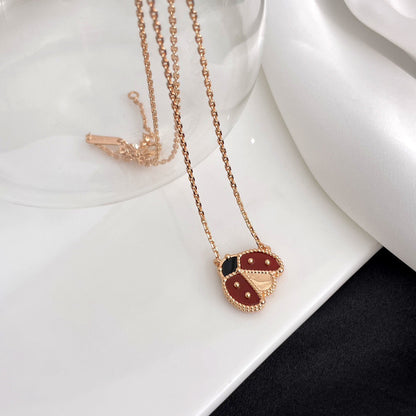 [Elitejewels]LUCKY  CARNELIANS LADYBUG NECKLACE