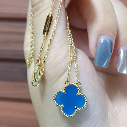 [Elitejewels]CLOVER 15MM BLUE AGATE NECKLACE