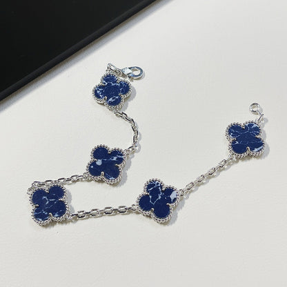 [Elitejewels]CLOVER 5 MOTIF PIETERSITE SILVER BRACELET