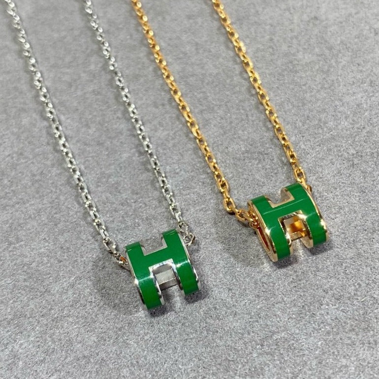 [Elitejewels]POP H GREEN NECKLACE SILVER AND GOLD