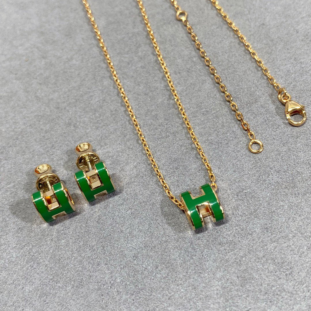 [Elitejewels]POP H GREEN NECKLACE SILVER AND GOLD