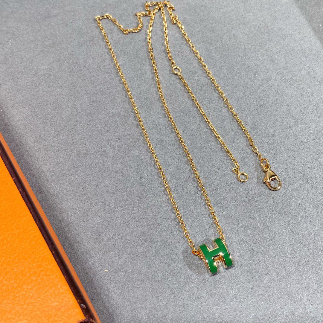 [Elitejewels]POP H GREEN NECKLACE SILVER AND GOLD