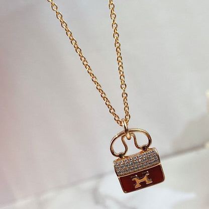 [Elitejewels]CONSTANCE RED PEDANT PINK GOLD NECKLACE