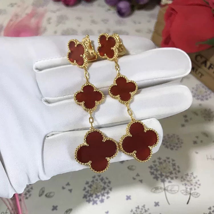 [Elitejewels]CLOVER 3 MOTIF CARNELIAN DROP EARRINGS