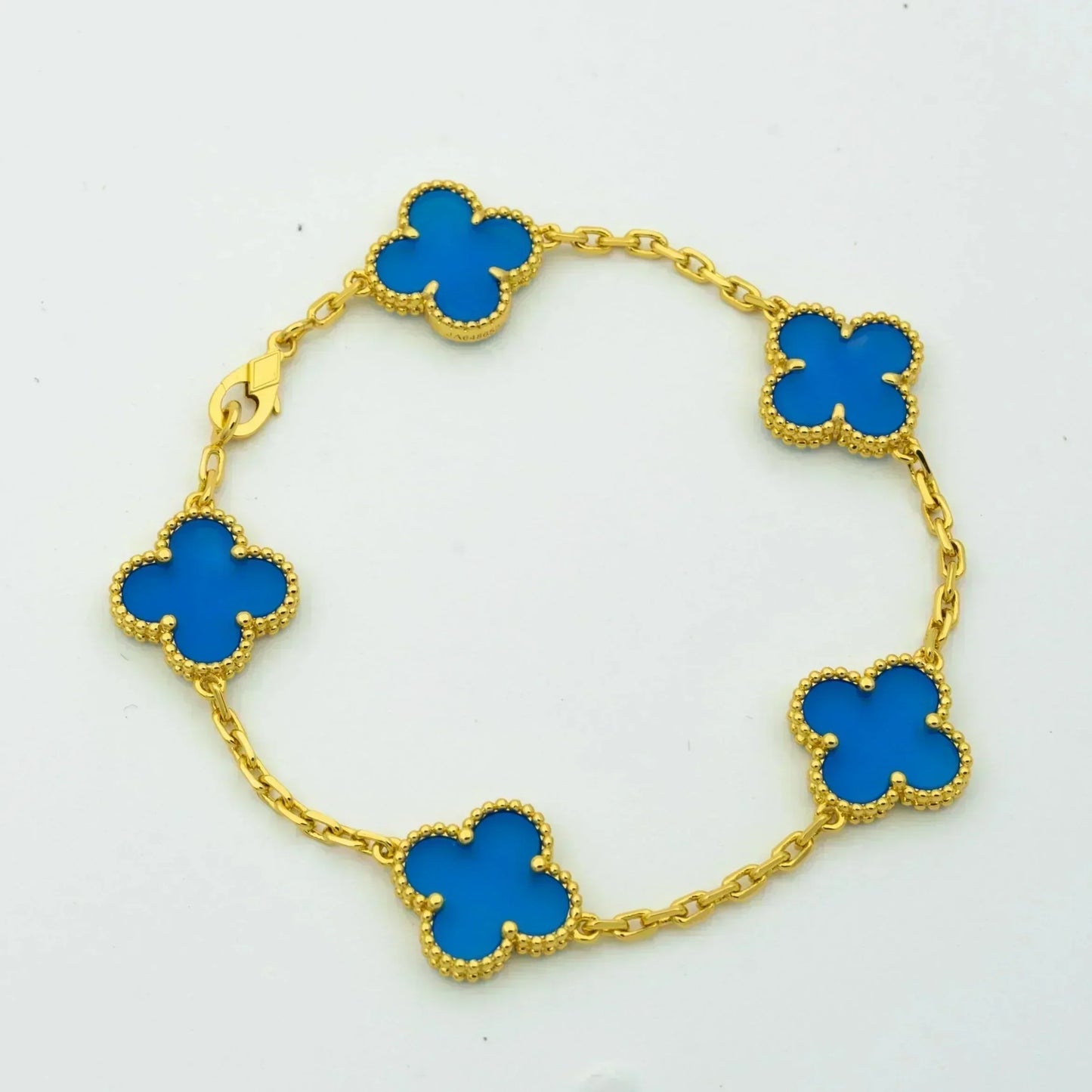 [Elitejewels]CLOVER 5 MOTIFS BLUE AGATE BRACELET