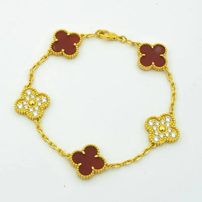 [Elitejewels]CLOVER 5 MOTIFS CARNELIAN DIAMOND BRACELET