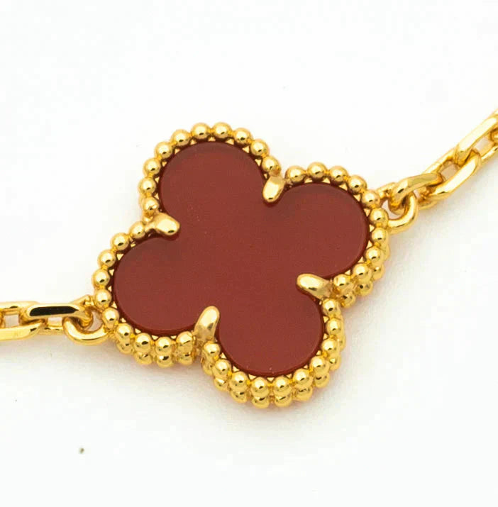 [Elitejewels]CLOVER 5 MOTIFS CARNELIAN DIAMOND BRACELET