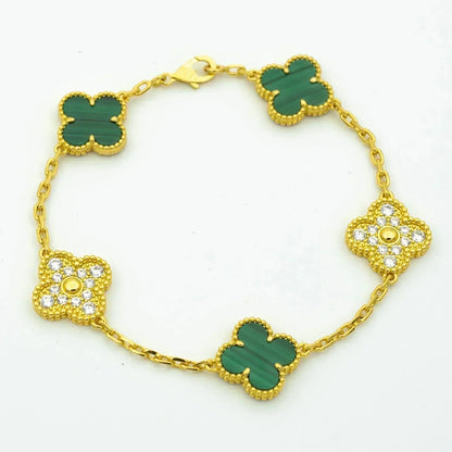 [Elitejewels] Armband mit Kleeblatt-5-Motiv, Malachit und Diamanten