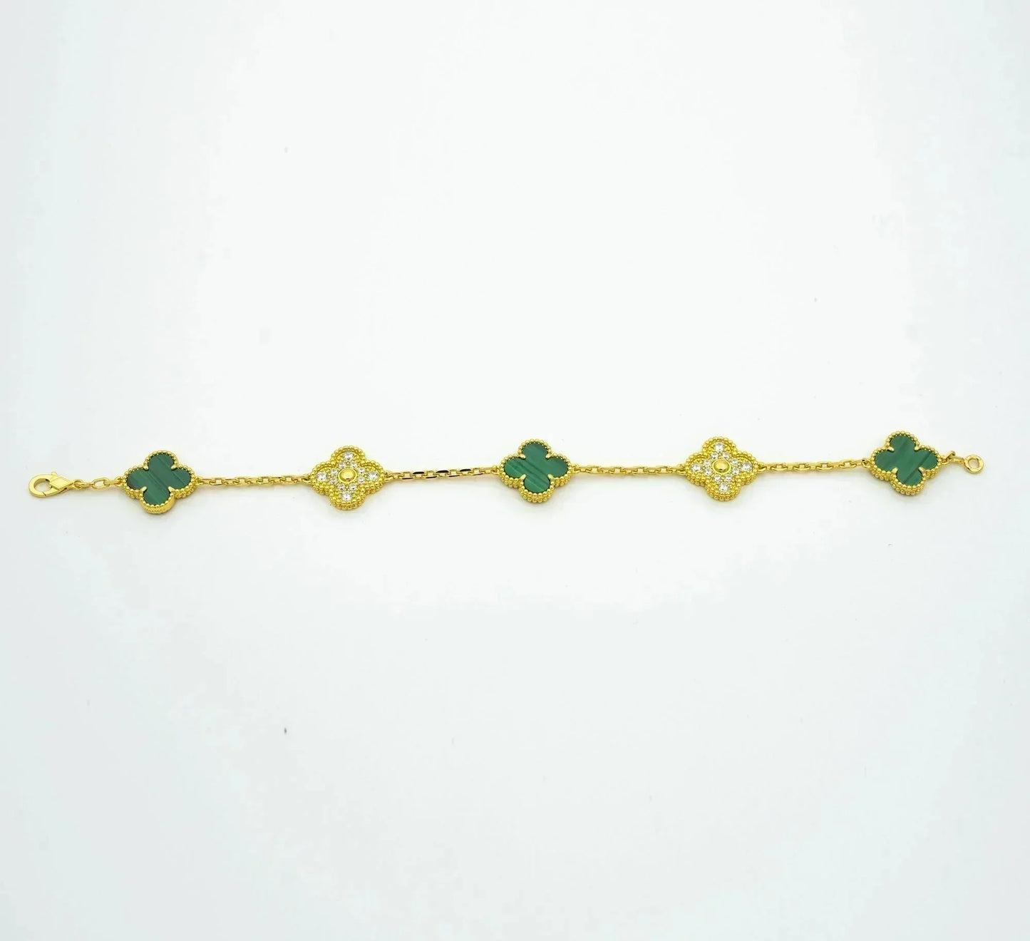 [Elitejewels] Armband mit Kleeblatt-5-Motiv, Malachit und Diamanten