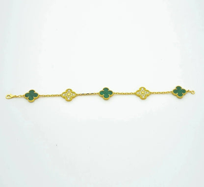 [Elitejewels] Armband mit Kleeblatt-5-Motiv, Malachit und Diamanten