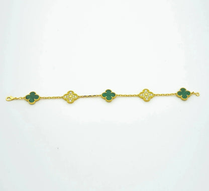 [Elitejewels]CLOVER  5 MOTIF MALACHITE DIAMOND BRACELET