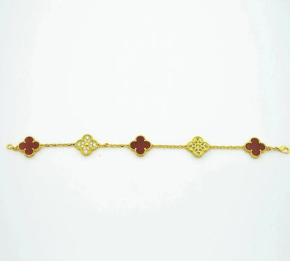 [Elitejewels]CLOVER 5 MOTIFS CARNELIAN DIAMOND BRACELET