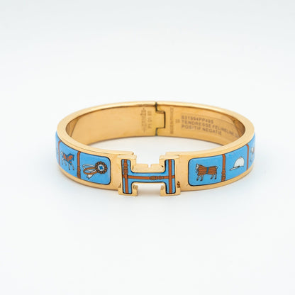 [Elitejewels]H PINK GOLD BRACELET BLUE CERAMIC