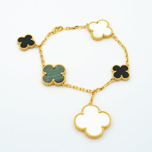 [Elitejewels]CLOVER BRACELET 5 MOTIFS ONYX MOP