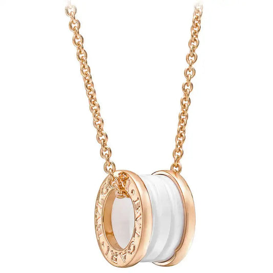 [Elitejewels]ZERO 1 WHITE CERAMIC PINK GOLD DIAMOND NECKLACE