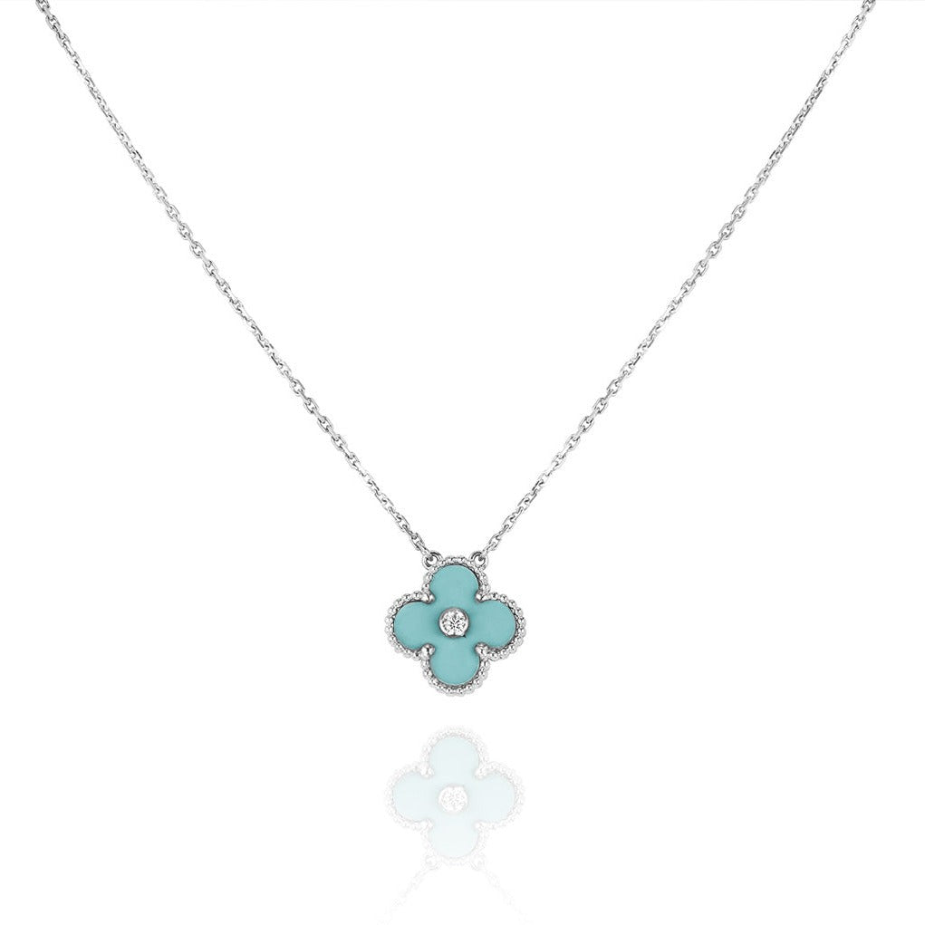 [Elitejewels]CLOVER 1 DIAMANT HELLBLAU SILBER HALSKETTE