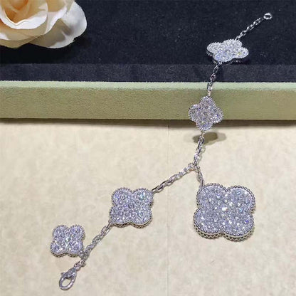 [Elitejewels]CLOVER 6 MOTIFS SILVER DIAMOND BRACELET