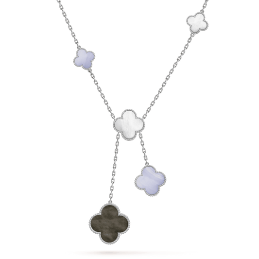 [Elitejewels]クローバーモップカルセドニーネックレスシルバー6モチーフ