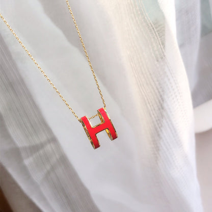 [Elitejewels]HM CLIC RED ENAMEL GOLD NECKLACE