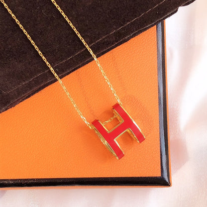 [Elitejewels]HM CLIC RED ENAMEL GOLD NECKLACE