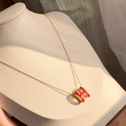 [Elitejewels]HM CLIC RED ENAMEL GOLD NECKLACE