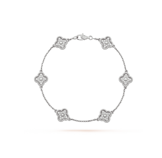 [Elitejewels]CLOVER 6 MOTIF SILVER DIAMOND BRACELET