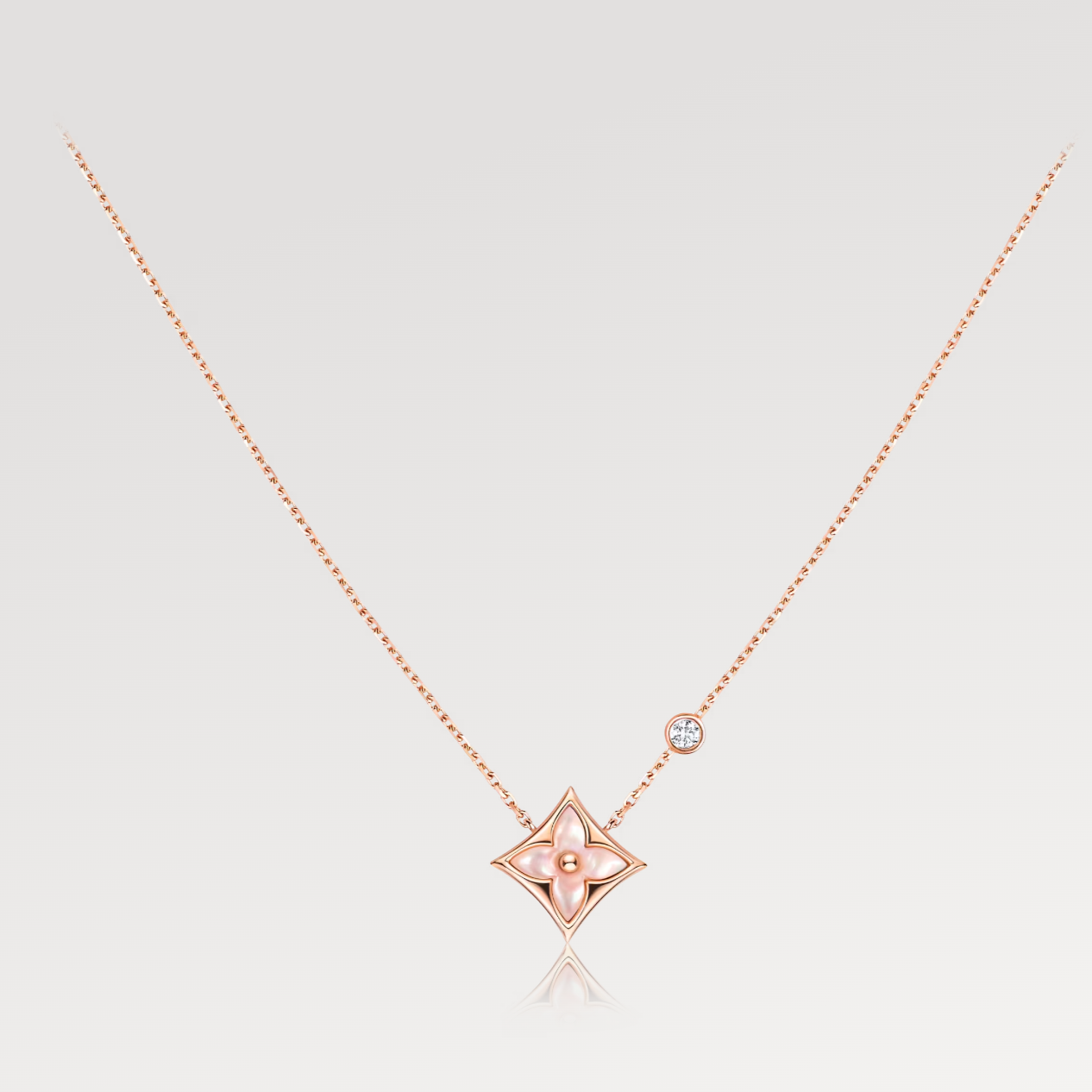 [Elitejewels]STAR PINK MOP 1 DIAMOND PINK GOLD NECKLACE