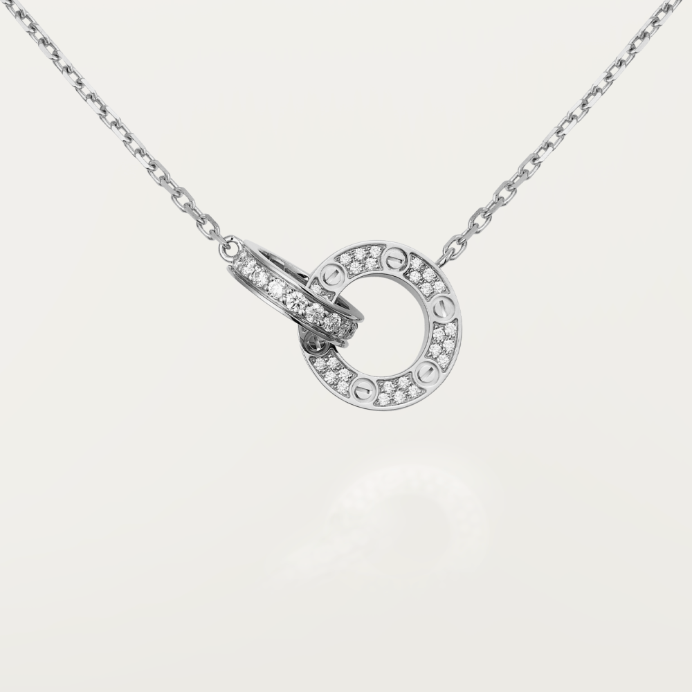 [Elitejewels]LOVE 7.6MM NECKLACE ROSE GOLD AND SILVER  FULL DIAMOND