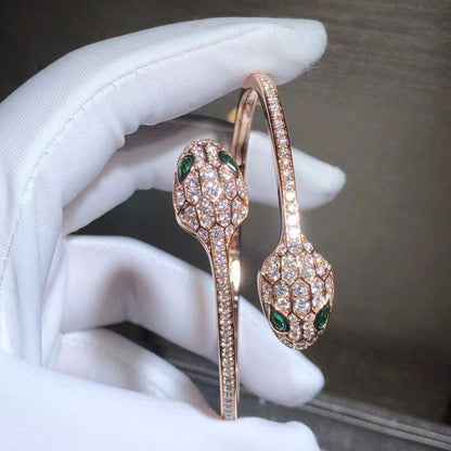 [Elitejewels]SERPENTI BRACELET PINK GOLD MALACHITE DIAMOND DOUBLE SNAKE