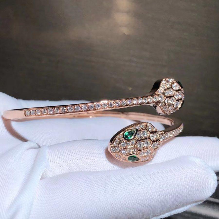 [Elitejewels]SERPENTI BRACELET PINK GOLD MALACHITE DIAMOND DOUBLE SNAKE