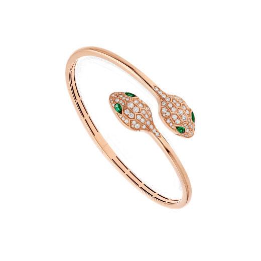 [Elitejewels]SERPENTI BRACELET PINK GOLD MALACHITE DIAMOND DOUBLE SNAKE