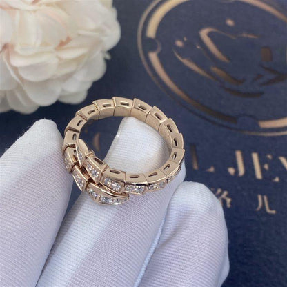 [Elitejewels]SERPENTI RING PINK GOLD DIAMOND PAVED 4MM