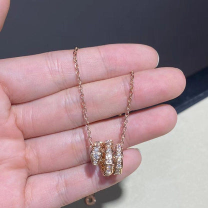 [Elitejewels]SERPENTI PINK GOLD NECKLACE DOUBLE RING DIAMOND