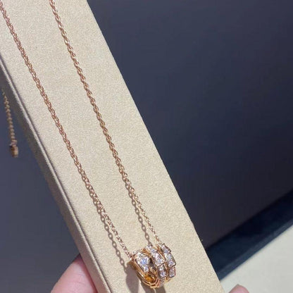 [Elitejewels]SERPENTI PINK GOLD NECKLACE DOUBLE RING DIAMOND