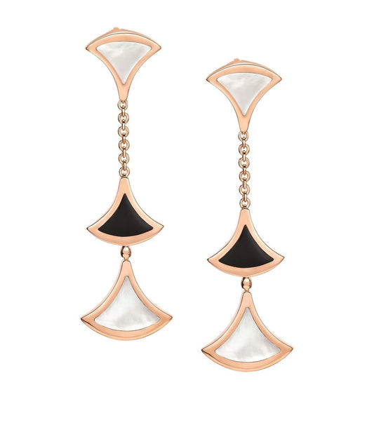 [Elitejewels]DREAM EARRINGS 3 MOTIFS ONYX MOP PINK GOLD