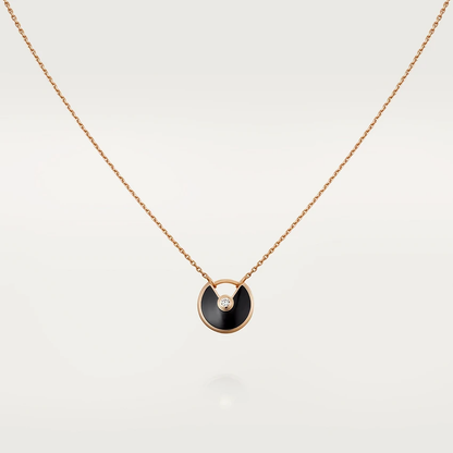 [Elitejewels]AMULETTE ROSE GOLD ONYX NECKLACE