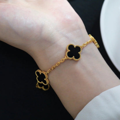 [Elitejewels]CLOVER  5 MOTIFS BLACK ONYX BRACELET