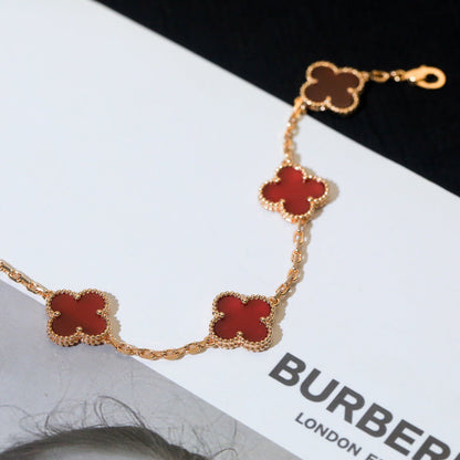 [Elitejewels]CLOVER 5 MOTIFS RED AGATE  BRACELET