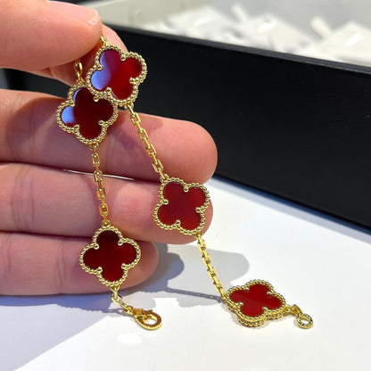 [Elitejewels] KLEEBLATT 5 MOTIVE ROTES ACHATARMBAND 