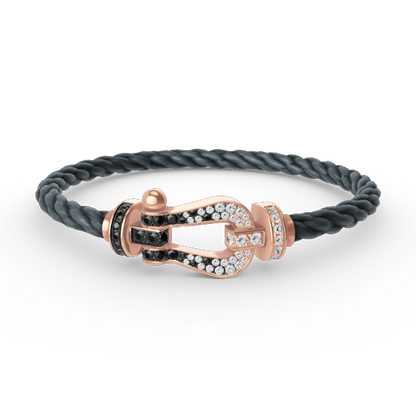 [Elitejewels]FORCE GROSSES HUFEISENARMBAND MIT SCHWARZEN WEISSEN DIAMANTEN UND ROSÉGOLD